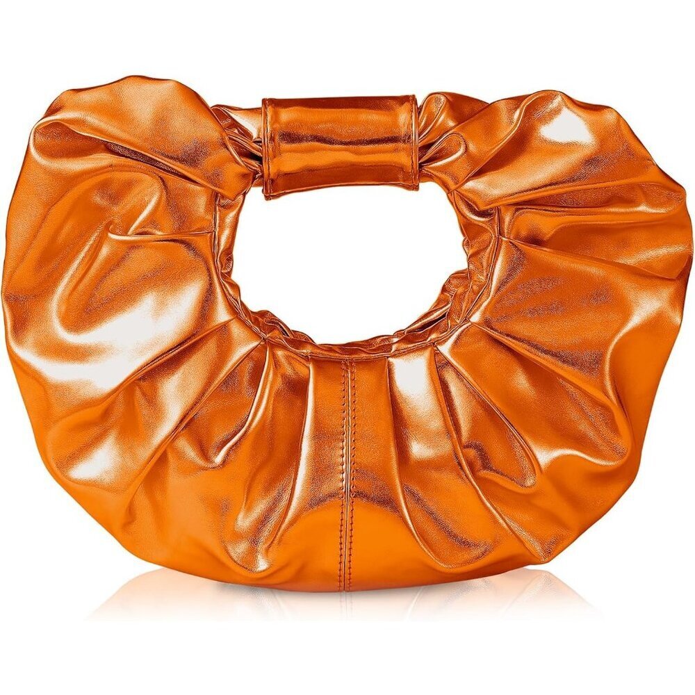 Women's Orange Polyurethane Buckle Stylish Designer Party Wedding Clutch